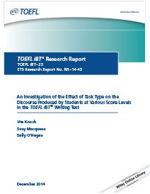 Lee más sobre una investigación sobre el efecto del tipo de tarea en el discurso producido por estudiantes de varios niveles de puntuación en el examen de escritura TOEFL iBT
