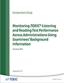 Lee más sobre el seguimiento del rendimiento en pruebas de escucha y lectura del TOEIC entre administraciones utilizando la información de antecedentes del examinado