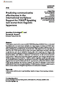 Lee Prediciendo la eficacia comunicativa en el entorno laboral internacional: apoyo a las puntuaciones de la prueba de habla del TOEIC por parte de personas lingüísticas